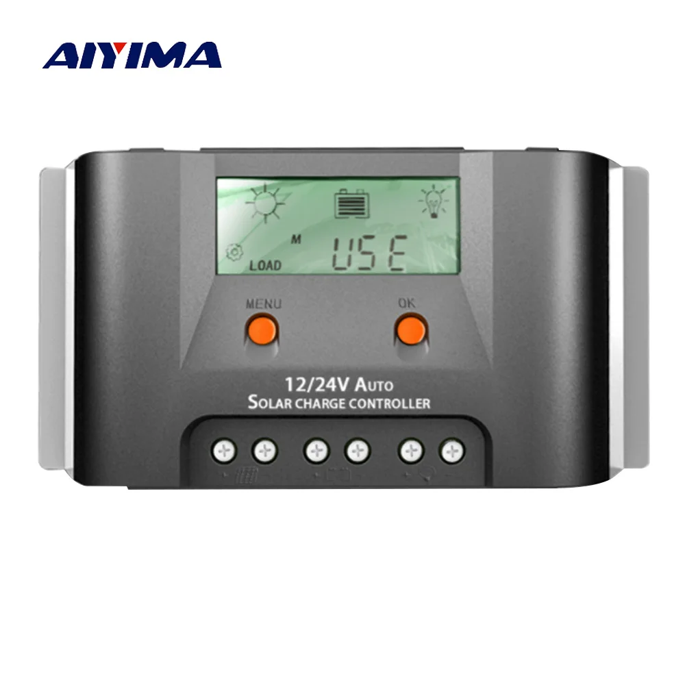 

AIYIMA PWM 12V 24V 30A Solar Charge Controller with Dual 5V USB Heat Sink LCD Solar Controller Real-time energy for Home Use