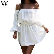 Womail платье Broadcloth Регулярный Vestidos красивые дешевые платья Для женщин с расклешенными рукавами с открытыми плечами праздник дамы летние dec28