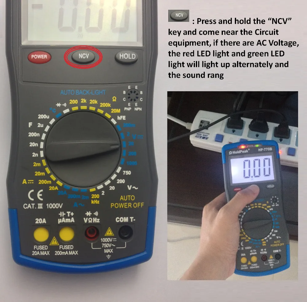 Multimetro HoldPeak HP 770B NCV Цифровой мультиметр характеристика и частота/Dide/hFE Тест|multimeter