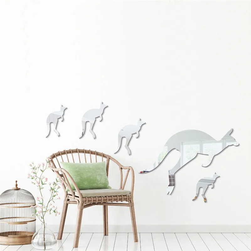 5 قطعة/المجموعة الكنغر جدار يقتبس الاكريليك مرآة ملصقات الحائط للأطفال غرف نوم الشقي ملصقا الجدار الديكور