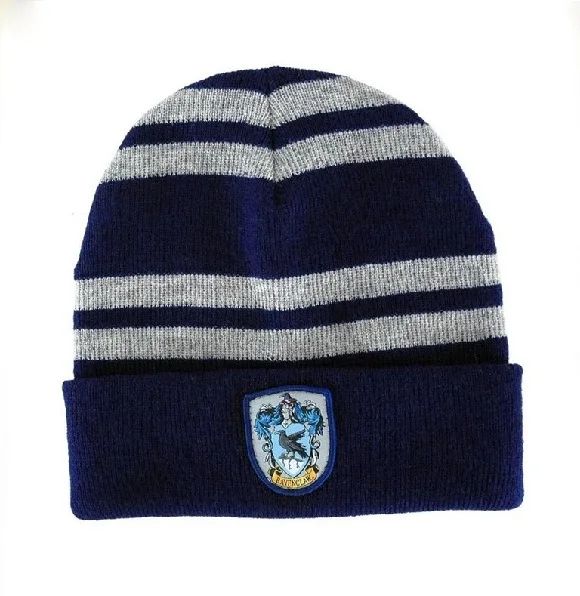Смешанная шерсть вышивка кепка со значком Харри Поттер шапка для колледжа полосатая шляпа - Цвет: Синий