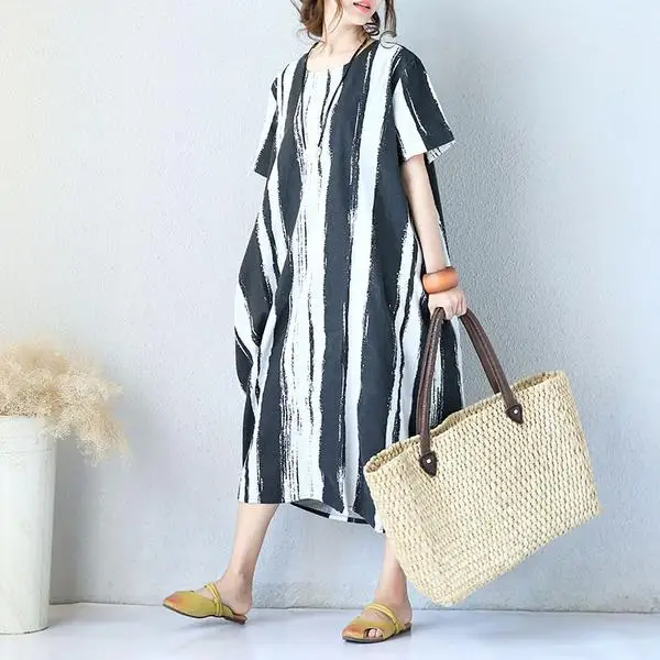 Buykud 2019 Summer Dress Fashion Women Summer Boho Stripe Long Dress Evening Party Beach Dresses New Casual Sundress (2)