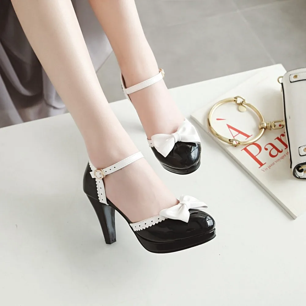 LVABC/Женская обувь на толстом высоком каблуке; женские туфли-лодочки на высоком каблуке с бантом и сердечками; Женская Офисная повседневная обувь; размеры 32-46