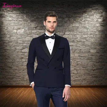 

Linyixun ternos masculino slim fit men suit wedding suits for men ,Double Breasted Black suit mens 2017 trajes de hombre