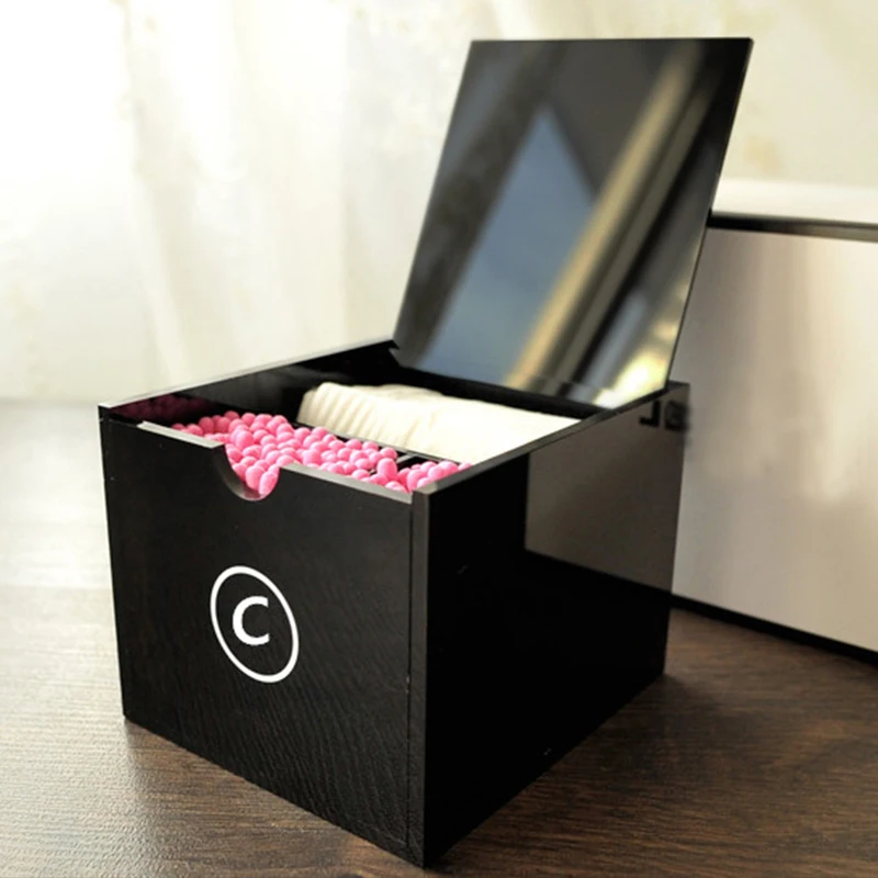 

Cosmetic Holder Acrylic Makeup Swabs Organizer Box Makeup Tools Make up Brush Desktop Cotton Swab Storage Case
