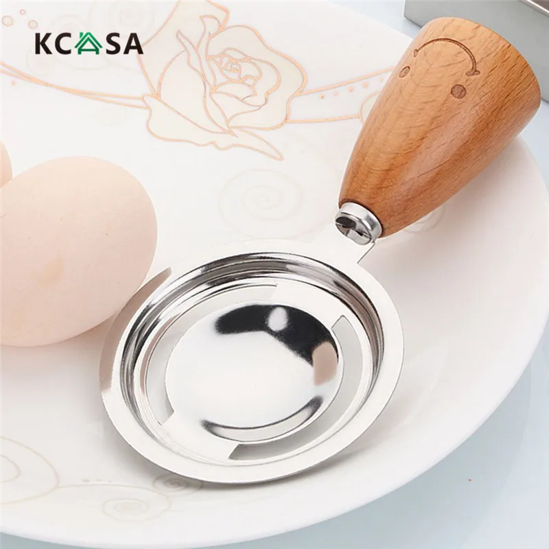 KCASA KC-ES029 нержавеющая сталь яйцо сепаратор улыбка деревянной ручкой яйцо белый желток делитель кухонная ложка для яиц инструменты интимные аксессуары