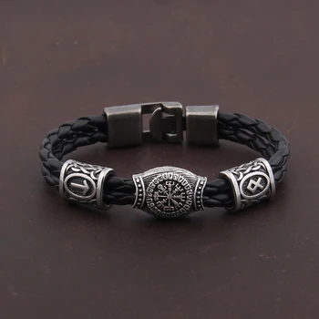 

Nordic Amulet Runic Runes Beads Talisman Valknut Vegvisir Compass Trinity Symbols Viking Bracelet Men Women Vikingos Jewelries