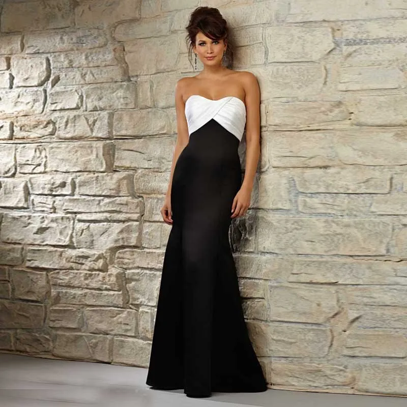 Online Customed Sweetheart Pleat Satin Black and White Wedding Bridesmaid Dress 2015 Winter