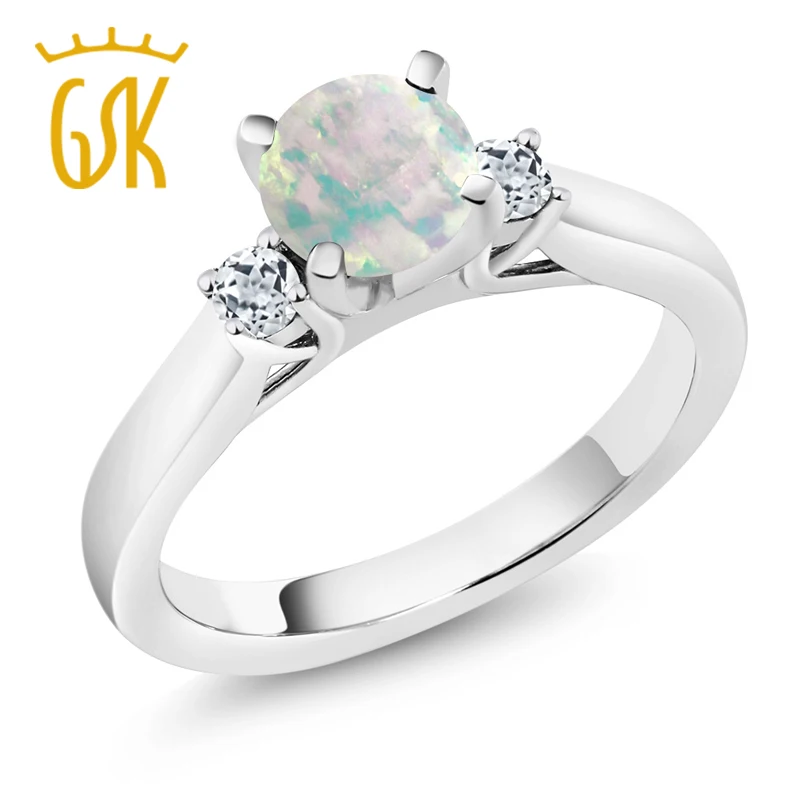 GemStoneKing 0.58Ct Cabochon White Simulated Opal White Topaz 925