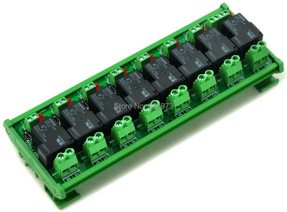 

CZH-Labs DIN Rail Mount 24V Passive 8 SPST-NO 30Amp Power Relay Module.