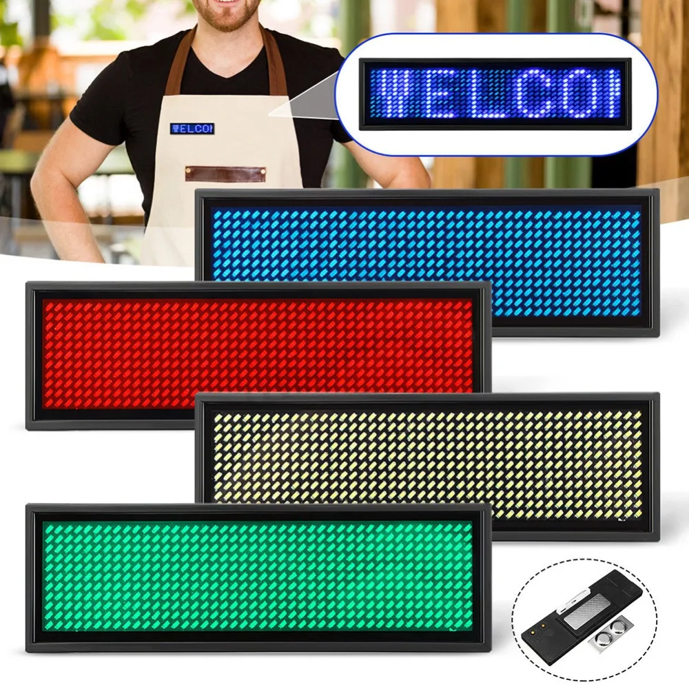 Rechargeable Led Name Tag Mini LED Digital Programmable Rechargeable Scrolling Message Tag Badge Sign For Festival Event#290021 