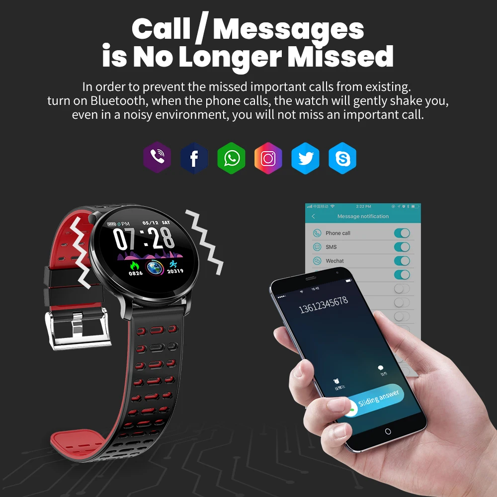 Rundoing NY03 Smart Watch IP68 waterproof Heart rate monitor Smartwatch Message reminder Fitness tracker For Android and IOS