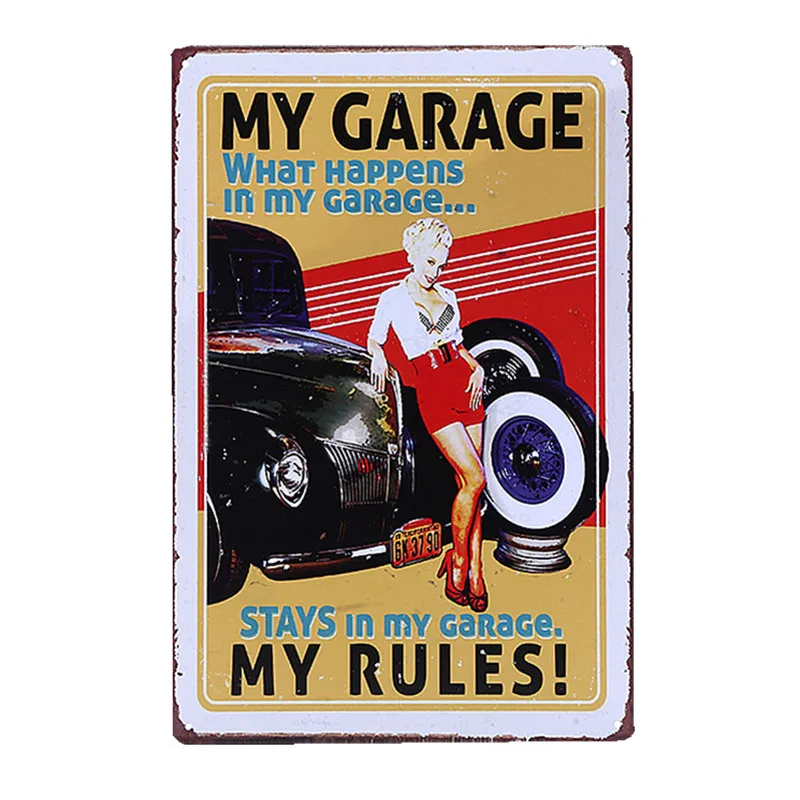 Ce qui se passe dans mon garage Vintage métal étain signe plaque Décoration Art Mural Poster 