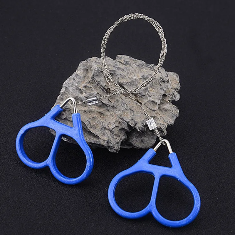 De mano de acero inoxidable y cadena en el bolsillo de sierras de alambre de la supervivencia portátil de herramientas de corte de sierras de mano azul 65 cm