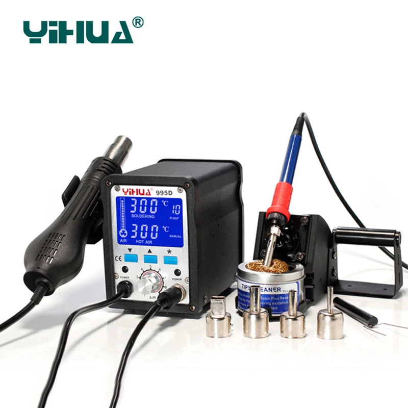 YIHUA 995d soldering station 2 In 1 smd hot air gun + soldering iron motherboard desoldering welding repair bga rework station YIHUA 995d soldering station 2 In 1 smd hot air gun + soldering iron motherboard desoldering welding repair bga rework station
