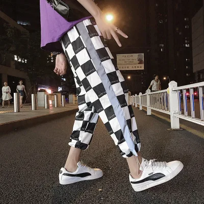 Хоучжоу Светоотражающие гарем готические брюки для женщин хип хоп Уличная одежда по щиколотку брюки размера плюс Mid свободные карандаш Pantalon женские - Цвет: plaid