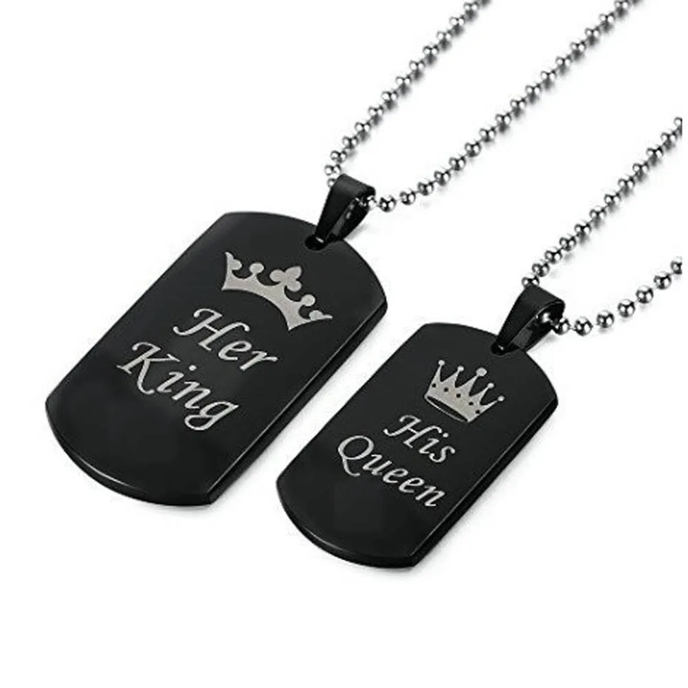 Crown Pendant Necklace Her King & His Queen Necklaces For Couple Gift