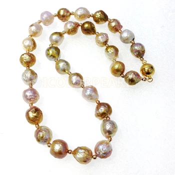 

Beautiful10-12mm Irregular Waterdrop Cultured Freshwater Pearl Jewelry Necklace With Gold Plated Beads!