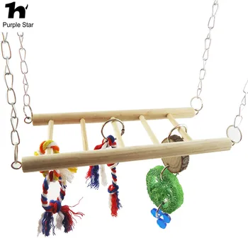 

Purple Star Parrot Bird Wooden Ladder Suspended Swing Toys Hamster Squirrel Bridge Stairs Climbing Ladder Pet Bite Chewing Toy