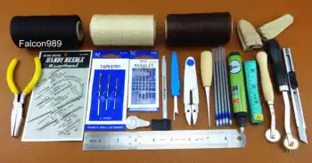 

20pcs Leather Craft Sewing Stitching Needle Thread Awl Scissors Ruler Thimble Pliers Tool Set - Carvie Stamp Knife Punch Chisel
