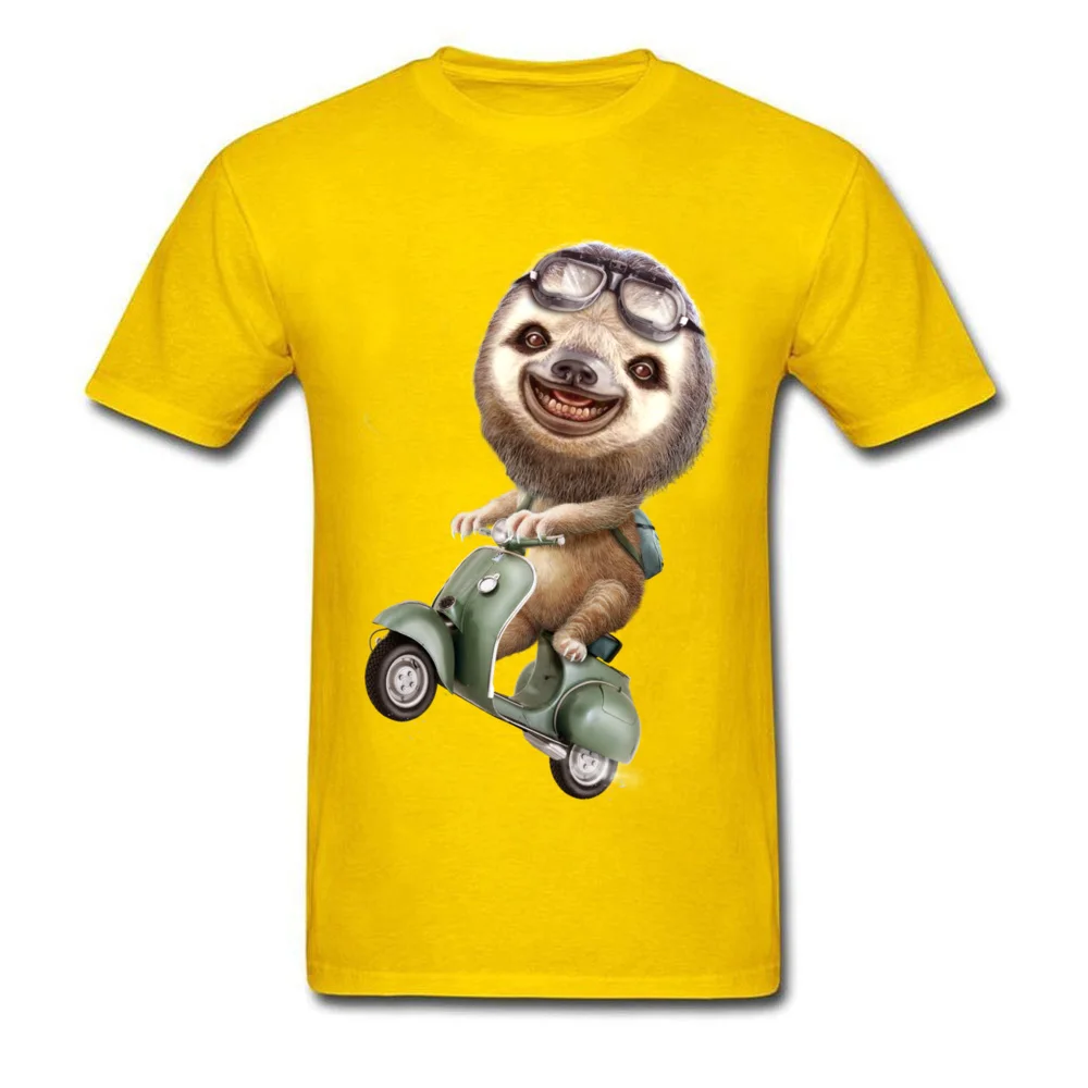 RUNAWAY SLOTH T-shirts Cool Short Sleeve Fashionable Round Neck Cotton Fabric Tops Shirt Clothing Shirt for Men Fall RUNAWAY SLOTH yellow
