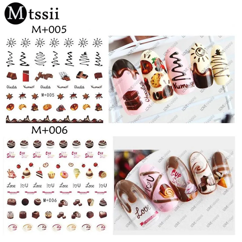 

Mtssii 1 Sheet Delicious Cake Cake Nail Art Sticker Chocolate Water Transfer Full Decals