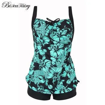 

BISEAFAIRY 2019 Female Swimsuit New Ruffle Vintage Bikinis Swimwear Women Print Top Striped Bottom Bathing Suits Brazlian Suit