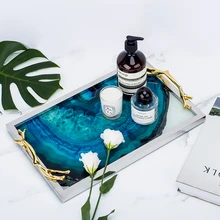 Агатовый камень ручка поднос для кофе Десерт послеобеденный чай макияж духи приема поднос украшение дома торт украшение стола