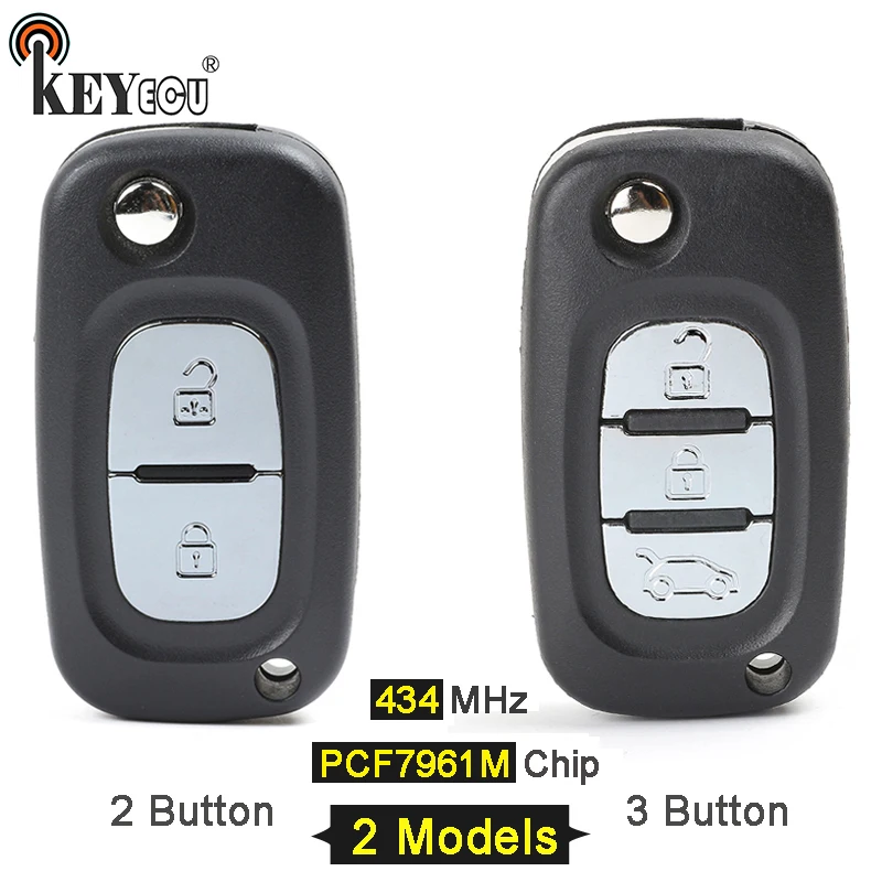 

KEYECU 434MHz PCF7961M Chip Flip Folding 2/3 Button Remote Car Key Fob for Renault Symbol Megane 3 Captur Kadjar 2013-17