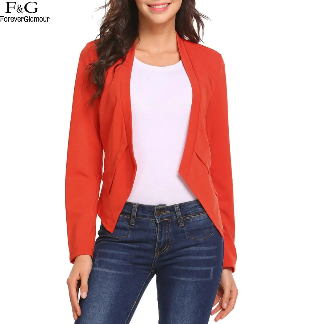 Open Collarless Long Sleeve Casual Work Office Women Front Blazer Jacketin Blazers from Women's