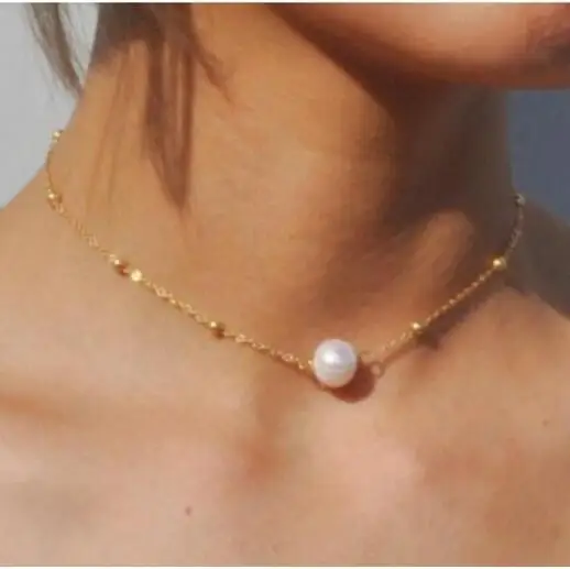 

na904 New fashion alloy quality sense copper beads Chain fashion sweet 10mm white Imitation pearl Clavicle necklace Jewelry