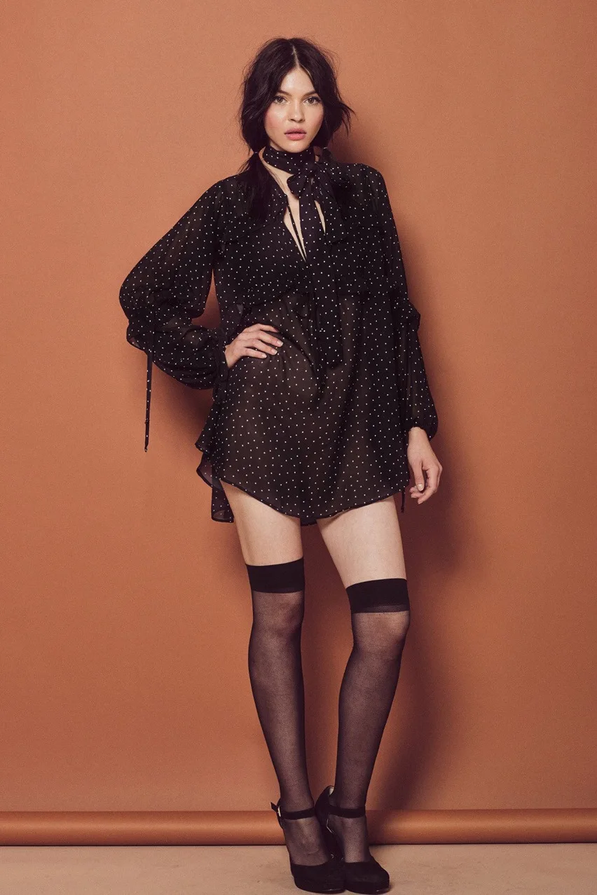 

Women Dress Sexy Wavelet Print Light Slight Perspective Lace Long Sleeve Dress