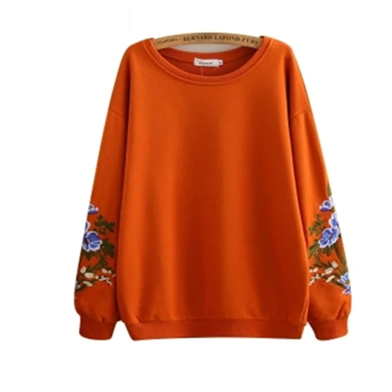 

2019 New Spring/Autumn Women'S Embroidered Pullover Sweatshirts Long-sleeved Loose Large size lady O neck Casual Sweatshirts 4XL