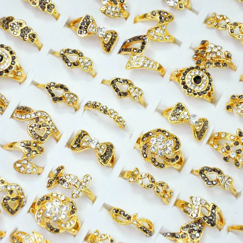 10 шт. горячая Распродажа, женские золотые кольца с кристаллами, стразы, Женские Ювелирные изделия, высокое качество LR4053