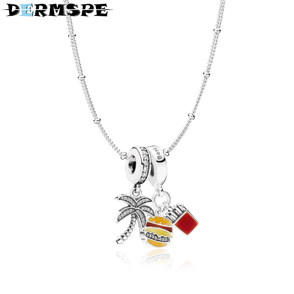 

DERMSPE Pando 925 Sterling Silver Party in Paradise Necklace Set Diy Original Charms Jewelry Women Summer Fashion Design