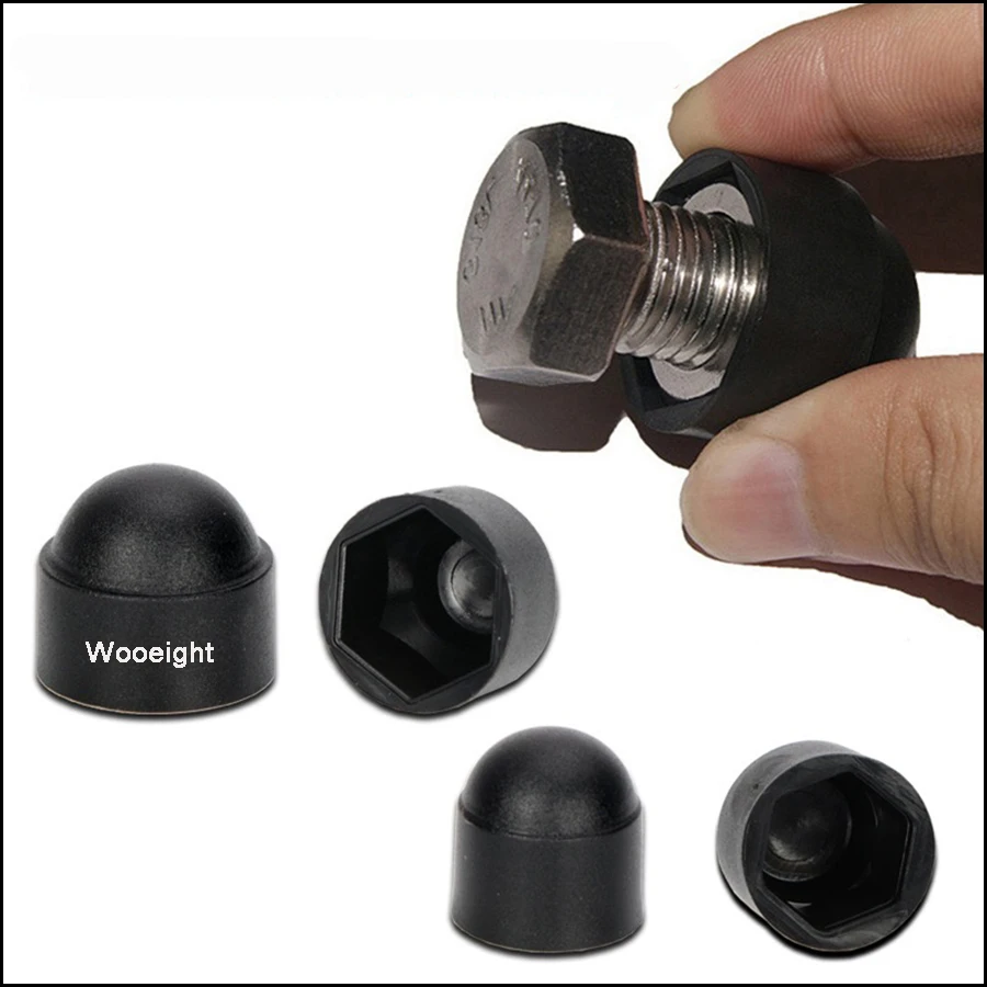 Wooeight 10Pcs M8 M10 Plastic Black Bolt Nut Dome Protection Caps Covers Exposed Hexagon Door Protective Cap For Most Cars (5)