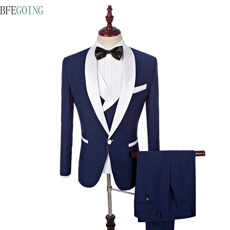 Синий классический смокинг жениха однобортный костюм жениха+ жилет+ брюки+ галстук для свадьбы/Вечеринки