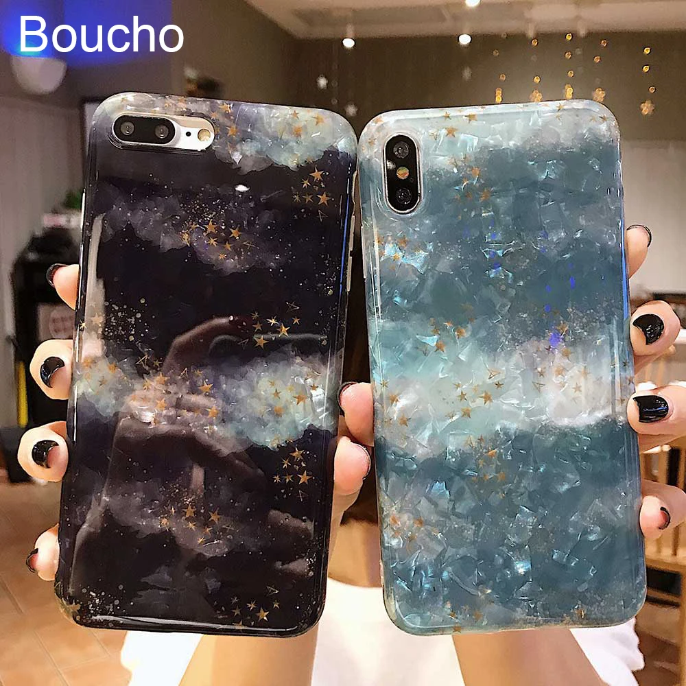 

Boucho Colorful Water Stars Glitter Conch Shell Phone Case For iPhone XS Max X XR Soft TPU Case Cover For iPhone 8 7 6 6s Plus