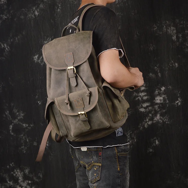 

Backpack Travel-Bag Streetwear Metal Black Modern Women Fashion Zippe Genuine leatherr Ring-Detail