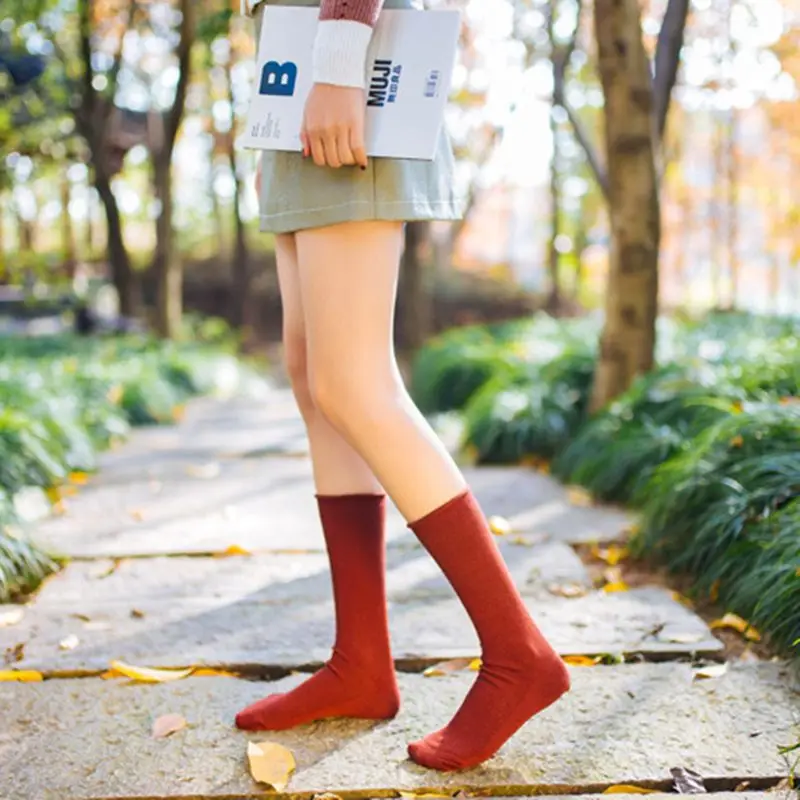 Japanese High School Girls Loose Solid Colors Knitting Cotton Long sexy funny Socks Women harajuku skarpetki calcetines meias