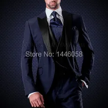 Лучшие продажи Мужской спортивный костюм заостренный лацкан Темно-синие свадебные костюмы для мужчин дружки мужской мундир для свадьбы костюм(куртка+ брюки+ жилет