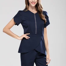 Новая мода Slim Fit Spa медицинские наборы для скраба женский салон красоты стоматологическая клиника спецодежда униформа на молнии дизайн медицинский Халат