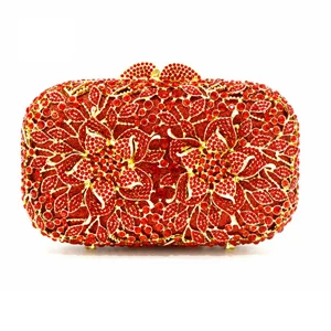 Роскошные полые двойной цветок алмаз женские мини клатчи с цепочкой вечерняя сумка расшитая кристаллами сумочка-клатч женские вечерние элегантные дамские сумки - Цвет: Red