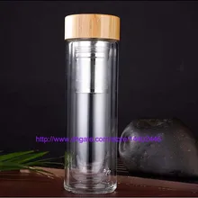 20 штук 450 мл бамбука крышка стеклянный, С Двойными Стенками Кружка для заваривания чая. Включает в себя Ситечко И Корзинка для заварки FedEx DHL