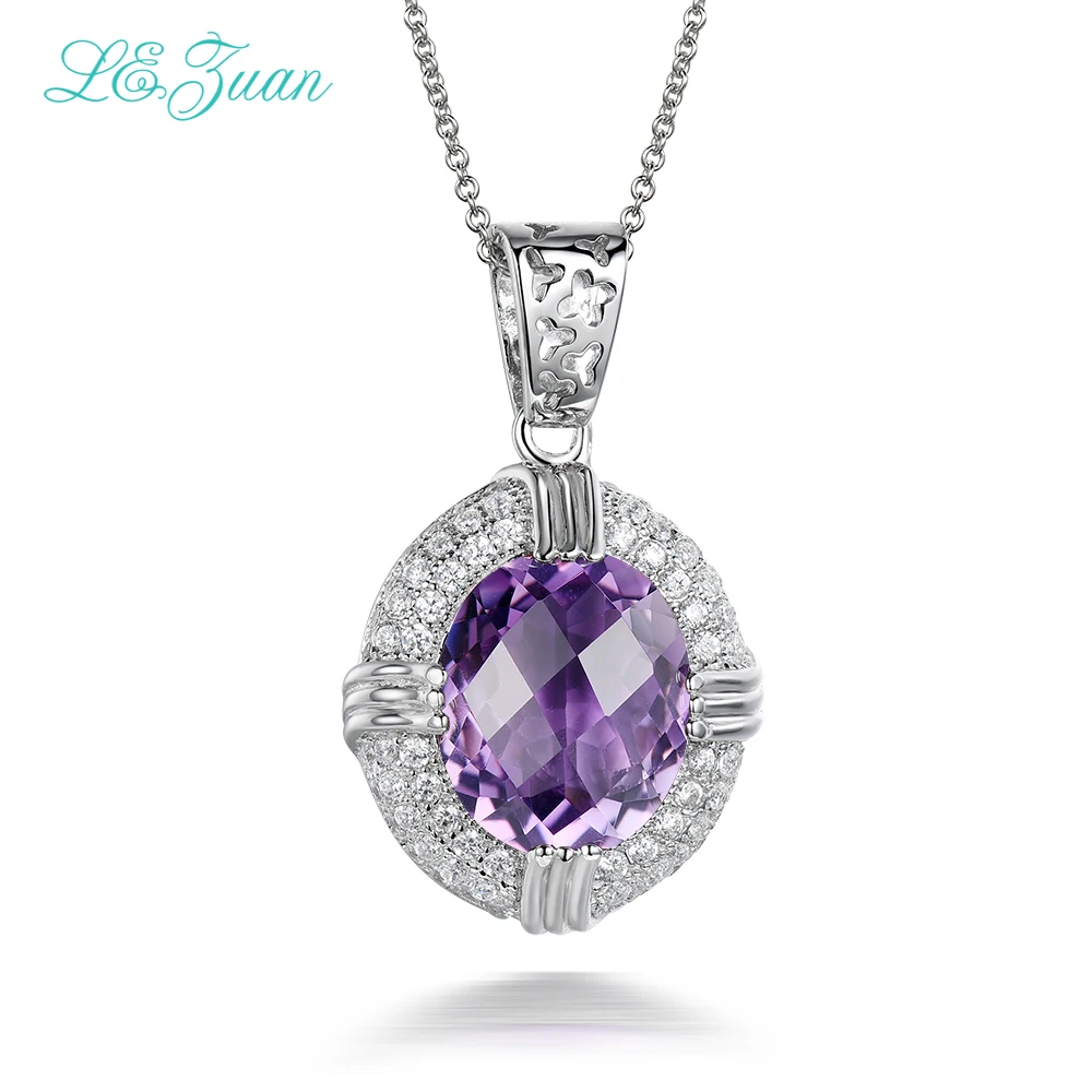 

L&zuan 4.86ct Natural Amethyst Pendants 100% 925 Sterling-Silver-Jewelry Cluster Gmestone Luxury Pendant Necklace For Women