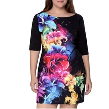 2018 Verão Vestido 6XL Plus Size Mulheres Flor Vestido Da Moda Casual Vestido de Festa Metade Seelve 5XL Grande Tamanho Mulheres Roupas vestidos