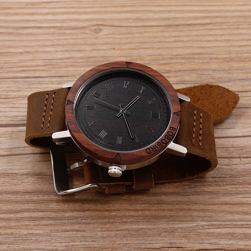 BOBO BIRD New Designer Watch Men Leather Strap Wooden Watches Luxury Wood Wristwatches relogio masculino C-K06