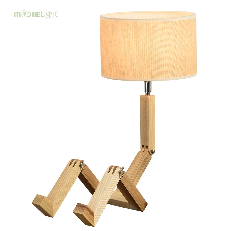 

Modern Robot Shape Wooden Table Lamp E27 Lamp Holder 110-240V Parlor Indoor Study Desktop Lighting Free Shipping