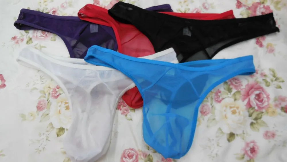 

Men's sexy Thong mens thongs and g strings gauze Male Underware Panties 5 colors Small wholesale