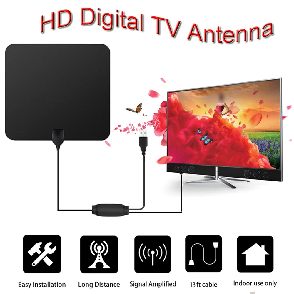 

Satxtrem 158A DVB T/T2 Indoor antenna HD Digital with 50 Mile Range Amplifier HDTV Signal Support Full 1080P Wireless TV Signal